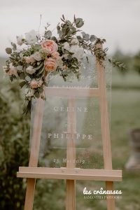 Panneau bienvenue mariage - Signalétique plexiglas - Décoration - Fleurs pastel - Blush